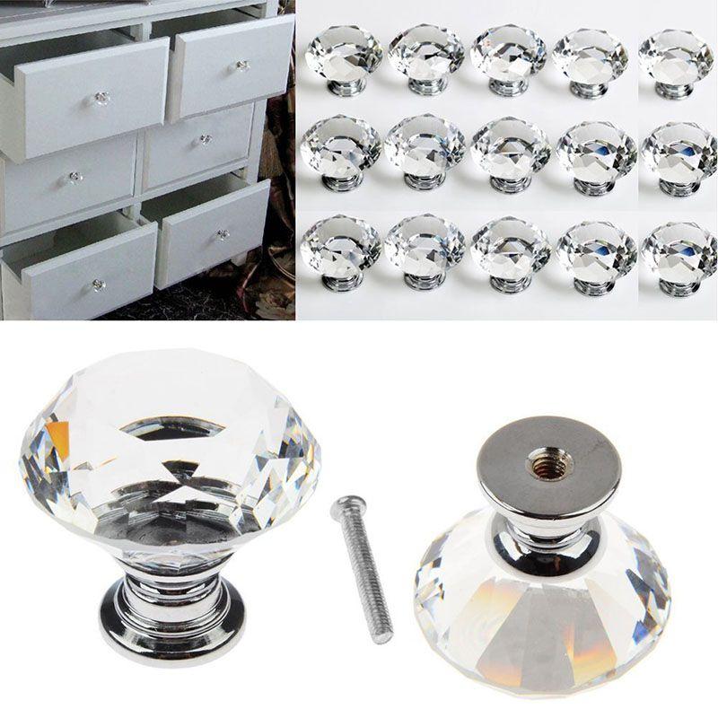 Premium Quality 10pcs Crystal Glass Cabinet Knob With Sparkling Diamond Design