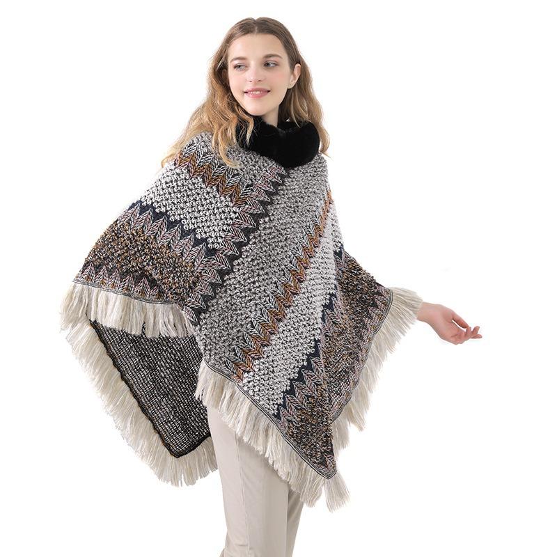 Herbst und Winter Neu Pelzkragen Strickschal, Thermopullover Cape, Schal Damen