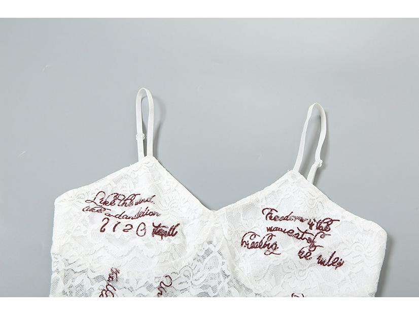 2024 Autumn Women's Urban Chic Solid Lace Bodysuit with Text Accents