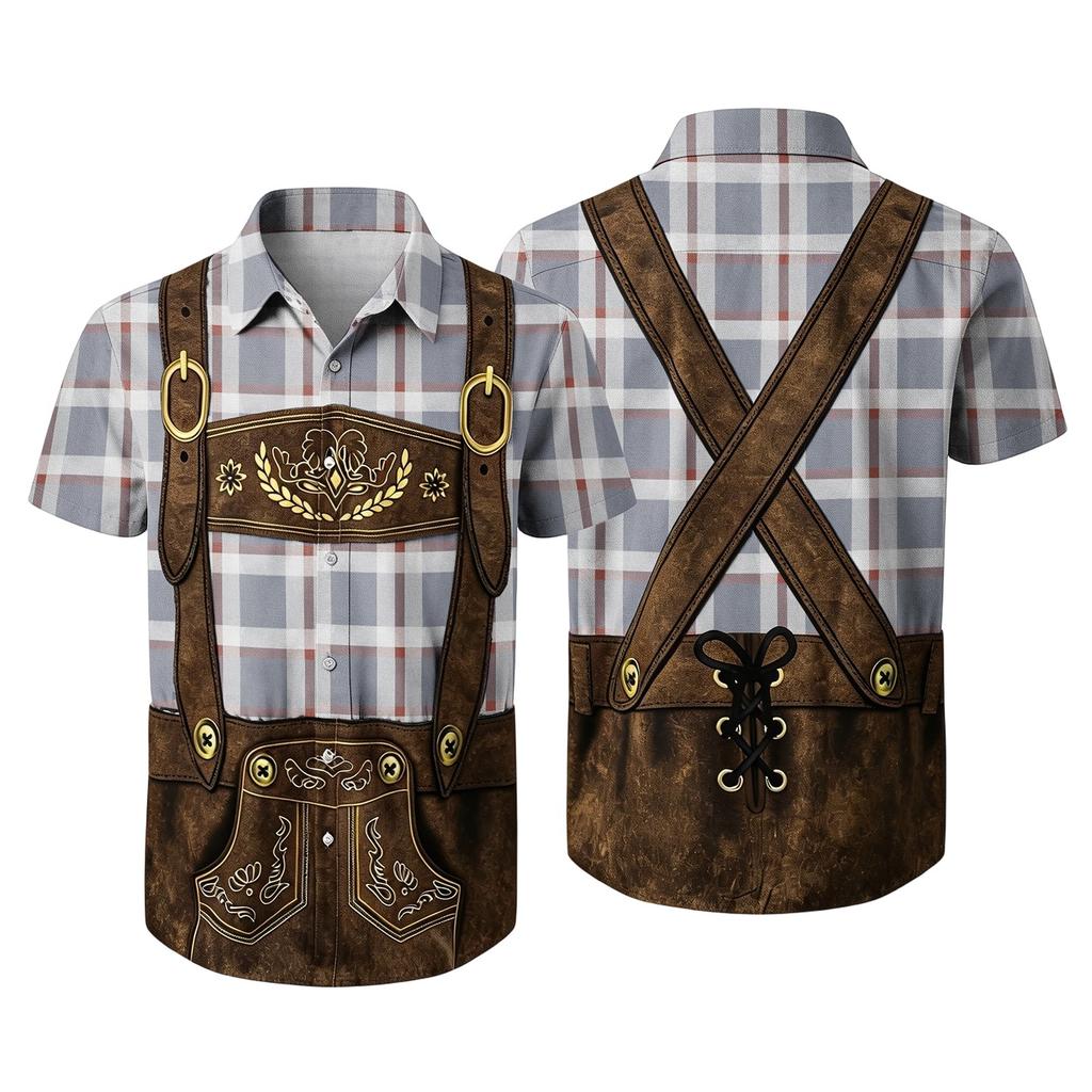 Men's Short Sleeve Button Down Shirt with Vintage Festival Inspired Print Casual Loose Fit Festival Party Daily Top