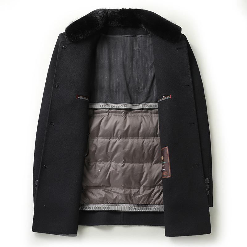 Мужское двухстороннее шерстяное пальто средней и длинной длины с воротником-стойкой — фото 3