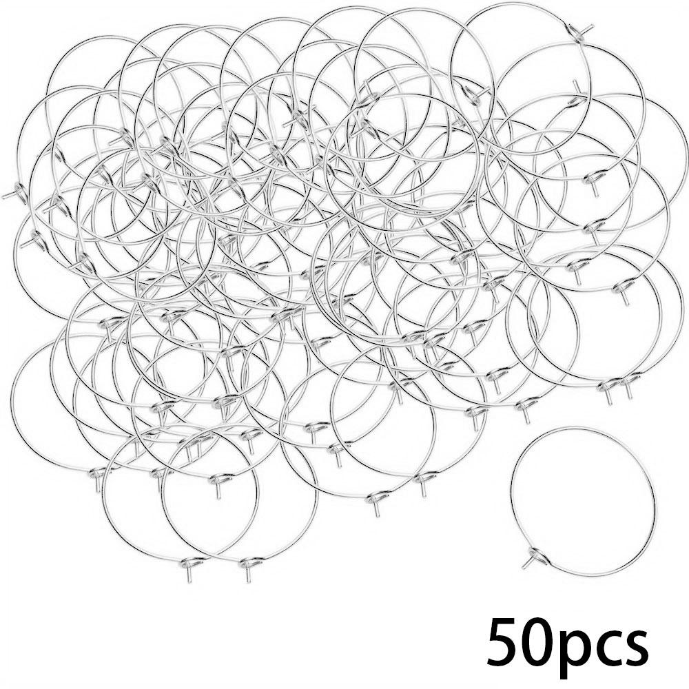 50/100/200ks slitinový držák náušnic, přívěsek kroužek na sklenici na víno, 25mm otevřené náušnice, kroužek s korálky, oblíbené na párty