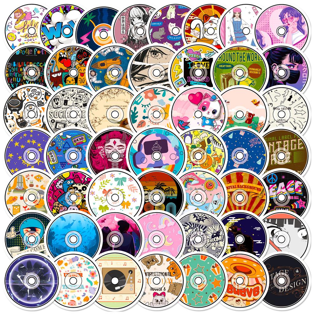 50 Stickers Music Cd Round Personality Independent Diy Decorative Stickers Can Be Repeatedly Pasted Waterproof