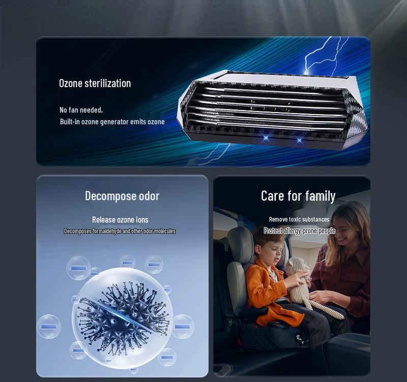 Solar-Powered Car Air Purifier with Negative Ion, Deformaldehyde, and Ozone Deodorizer