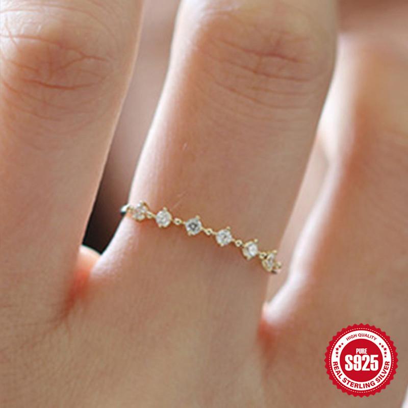 Stylish And Simple S925 Sterling Silver Gold-Plated Super Beautiful Broken Zirconium Diamond Ring For Women, Very Fine And Fresh