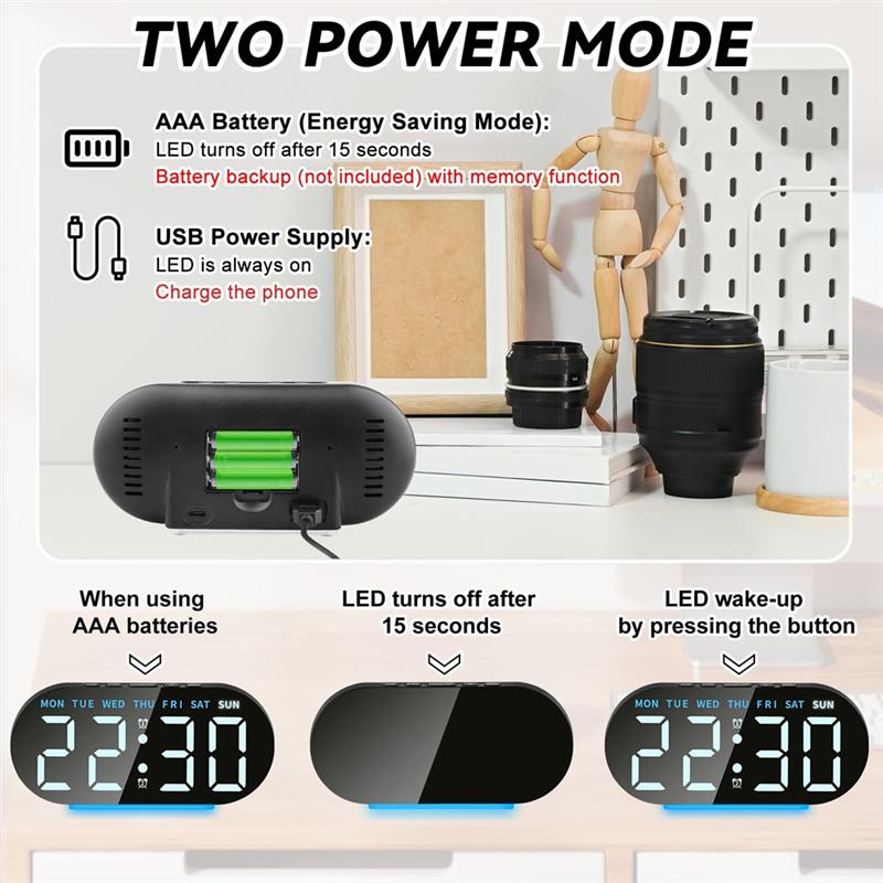 A95I-Alarm Clock Digital Radio-Controlled Clock With LED Display, Night Light, Snooze Function, Table Clock Design