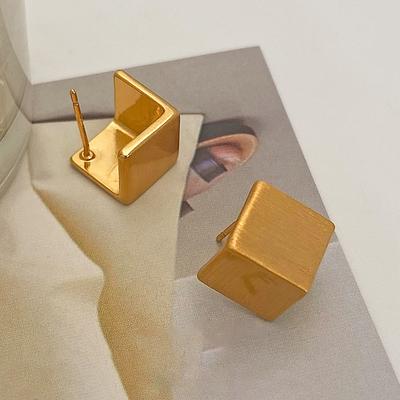 PONYKISS Sterling Silver Brushed Square Stud Earrings for Women Minimalist Trendy Fine Stereoscopic Accessories
