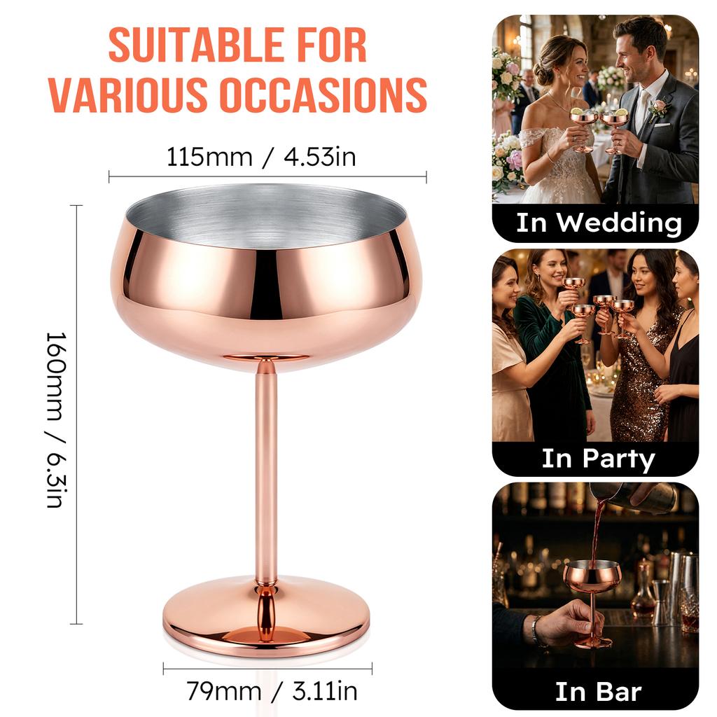 Stainless Steel Glass Rose Gold Metal Martell Wine Glass Bar Party Cocktail Champagne Glass Red Wine Glass Drinkware Barware Cup 7