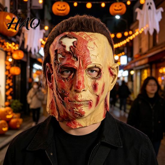Realistic Zombie Cosplay Mask Horror Character Mask, Scary Halloween Latex Full Head with Battle Damaged Miles Wig, Costume for Masquerade Party Props