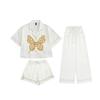 Loose Printed Short Three-piece Ice Silk Pajamas Women's Short-sleeved Suit Women's Summer Thin Soft Pajamas Set