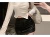 Chic French Autumn Winter Slim Fit Furry Square Neck Top for Women