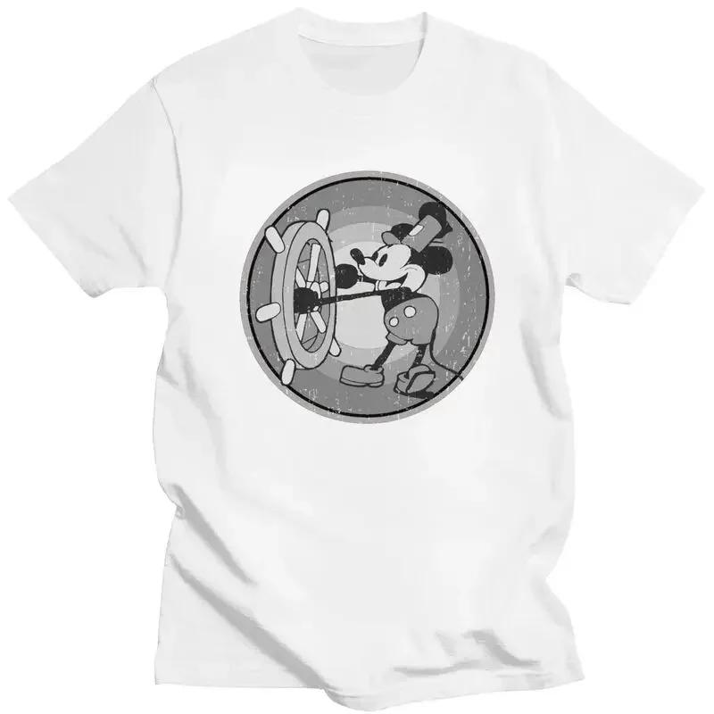 Cool Mickey Mouse Anime T Shirt Short Sleeved 100% Cotton T-shirt Summer Steamboat Willie Tees Streetwear Tshirts Unisex