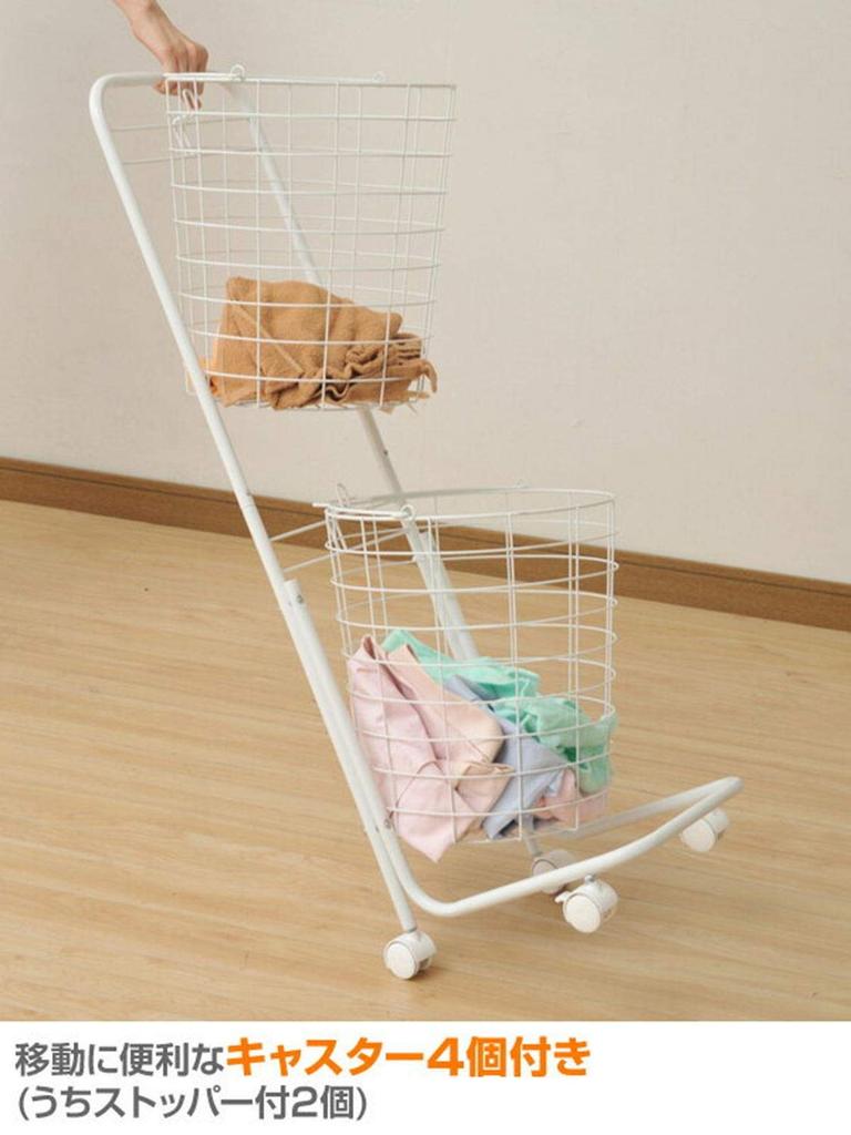 Yamazen 2-Tier Laundry Basket, White, RLB-2C(WH)