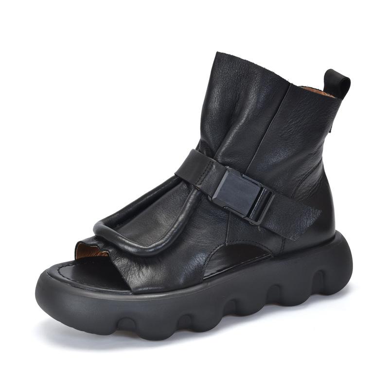 

Johnature Летние ботинки Натуральная кожа Универсальные Ажурные Пикантный носок Толстая подошва Женские сандалии 39 чёрный