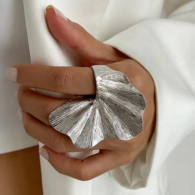 Gold Silver Color Ginkgo Leaf Ring Metal Fan-Shaped Finger Ring Knuckle Joint Ring  for Women Men