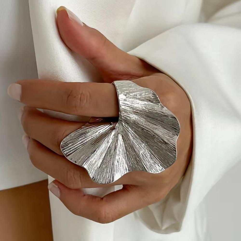 Metal Ginkgo Leaf Ring Gold Silver Color Fan-Shaped Finger Ring Knuckle Joint Ring  for Women Men