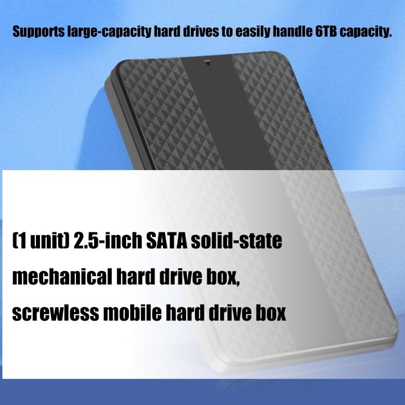Portable 2.5inch SATAs Hard Drive Enclosure for SSDs HDDs No Screw Design ABS Construction