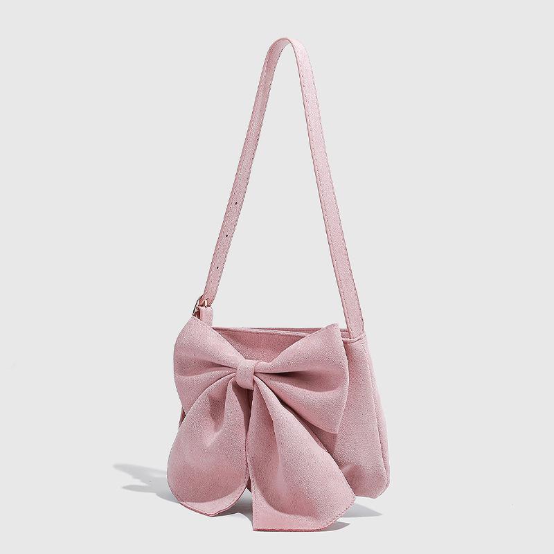Big Bow Pink Shoulder Bag Sweet Style Girl Underarm Bag 2025 New Autumn Winter Matte Feel Handbag
