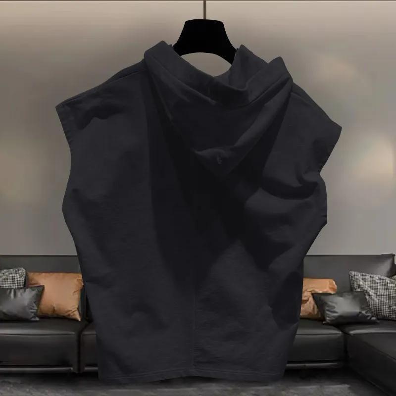 Hooded Sleeveless T-shirt Men's Summer New Plus Size Solid Color Loose All-match Vest Tops Street Casual Fashion Men Clothing