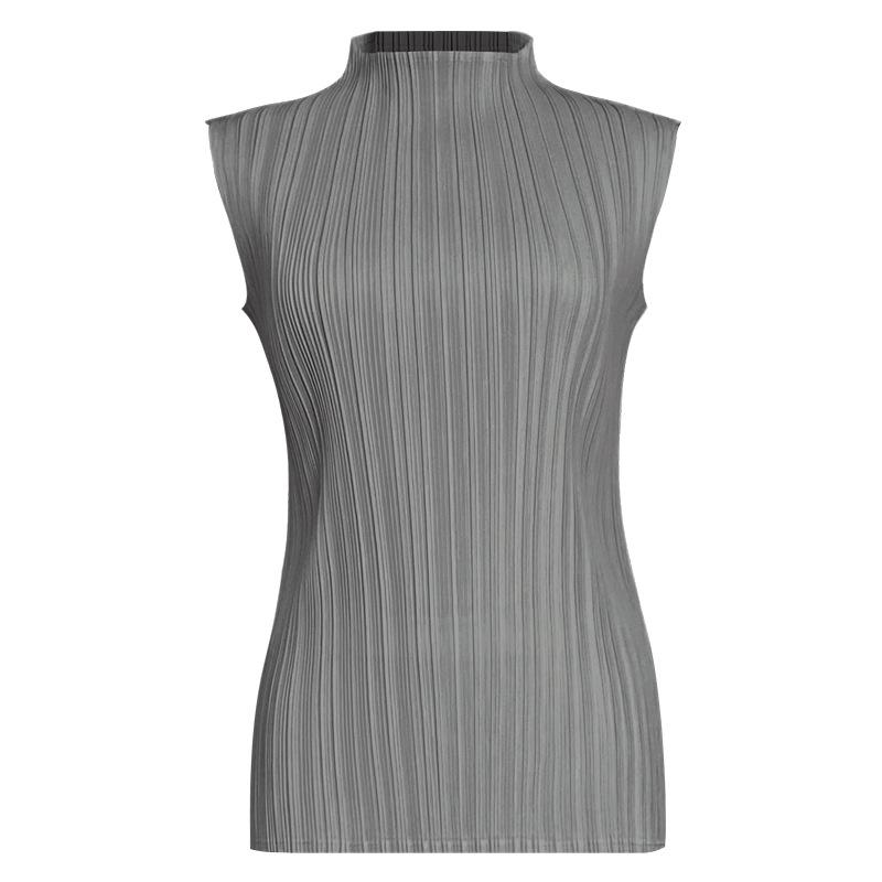 Miyake 2025 Sommer Damen Slim Ärmellos Stehkragen Weste - Vielseitiges Basic-Top