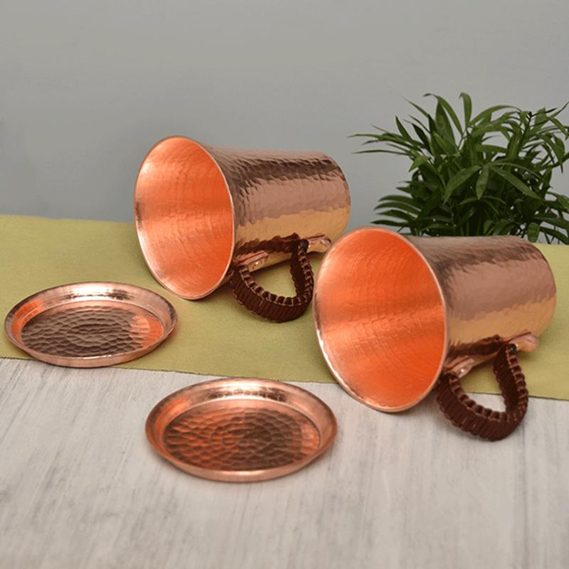 Pure Copper Beer Coffee Cup And Cover Disc Milk Mug Retro Handcrafted Weave Handle 350ml Drinking Cups Drinkware Couple Gifts
