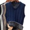 Men's Thick Fleece-Lined Knitted V-Neck Waistcoat, Sleeveless