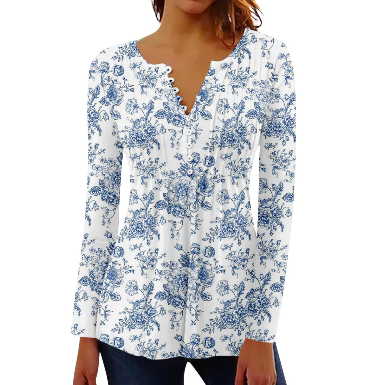 

Женский плиссированный топ на пуговицах с ретро цветочным принтом XXL циан