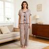 Pajamas Crimped Print Pink Short-sleeved Trousers Set Threaded Casual Sweet Loungewear