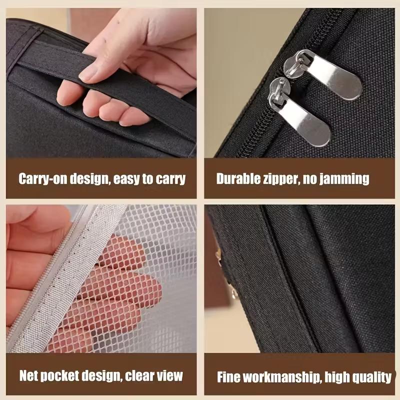 Large-Capacity Cosmetic&Stationery Organizer Bag Multifunctional Portable Multi-Layer Beauty Cosmetic Bag with Mesh Compartments