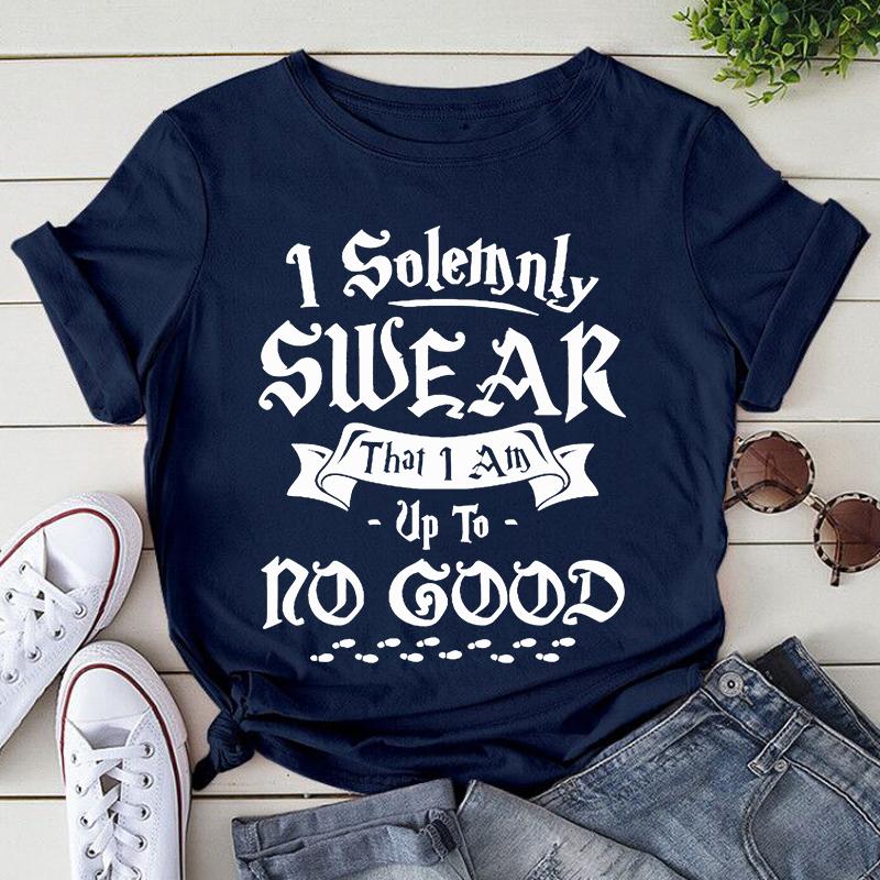 Funny Cute I Solemnly Swear That I Am Up To No Good Print T-shirts For Women Men Summer Round Neck Tee Shirt Fashion Casual T-sh
