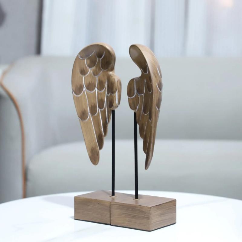 Resin Handicrafts Angel Wings Artistic Decorative Piece Wood Grain Wings Decorative Figurines Home Decoration Accessories