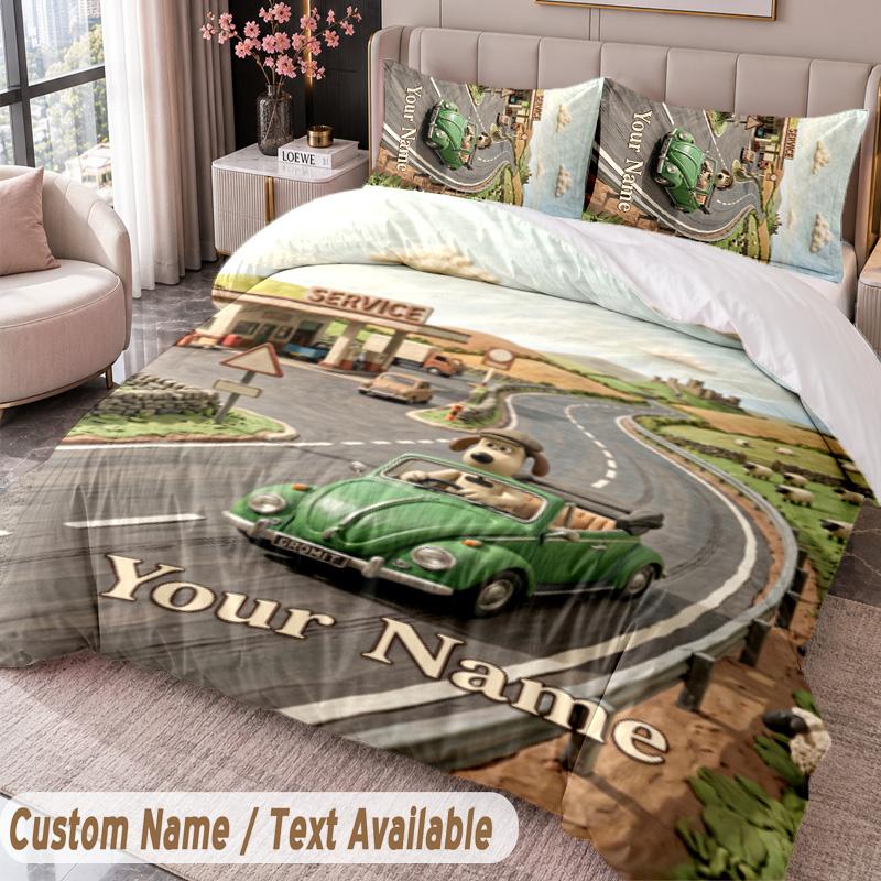 Custom Name Text 3Pcs Bedding Set Wallace & Gromit Duvet Cover And Two Pillowcases