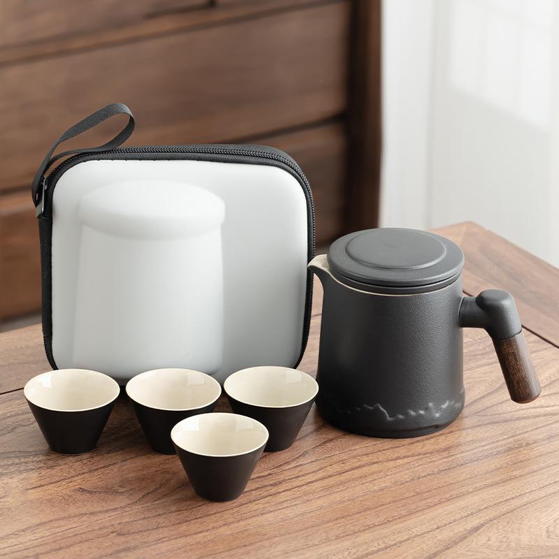 Outdoor Travel Tea Set, Portable Storage Bag, One Pot, Four Cups, Outdoor Portable Special Tea Drinking Equipment, Express Cup