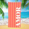 Amor Stripe Beach Towel Pink Coral Print Oversized Microfiber Quick Dry Sand Free Summer Vacation Pool Travel Love Gift For Her