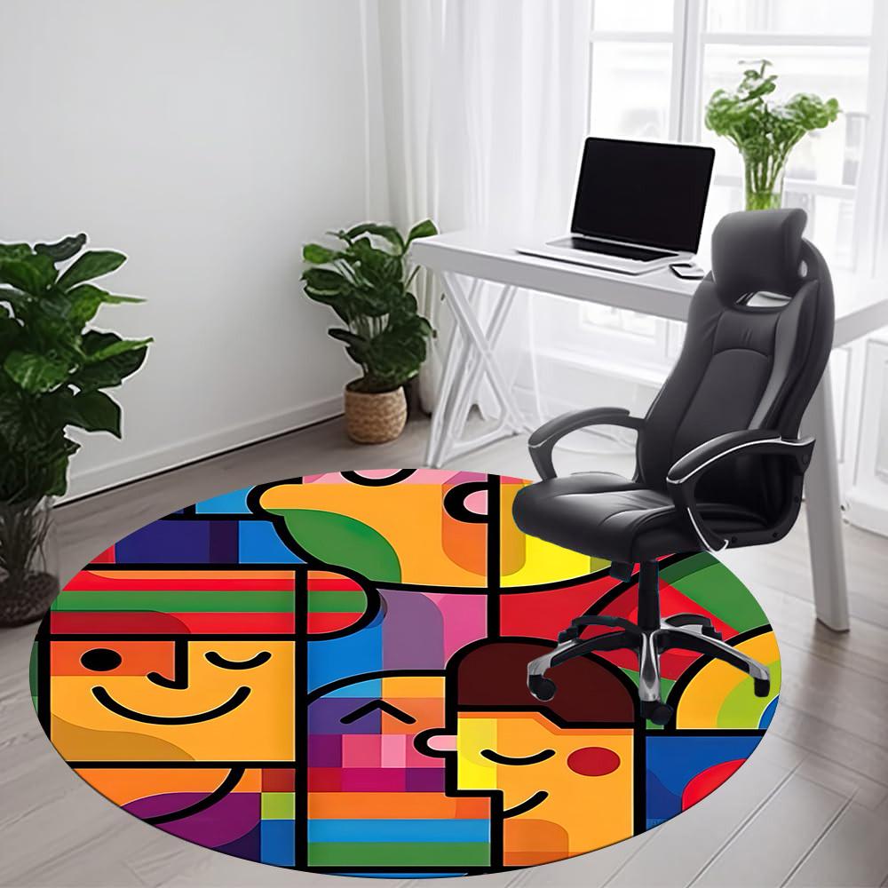 1PC Expression Puzzle Pattern Office Round Area Rug, Mat Suitable For Office, Under Office Chairs Bedroom Living Room Home Decor, Room Deco