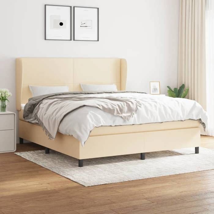 3127826 vidaXL Lit à sommier tapissier avec matelas Crème 180x200 cm Tissu