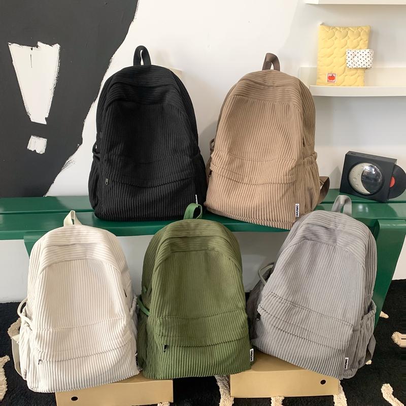 Striped Velvet Student Backpack  Simplicity Solid Color  High Capacity Backpack  Traveling  Outdoors  Versatile  New