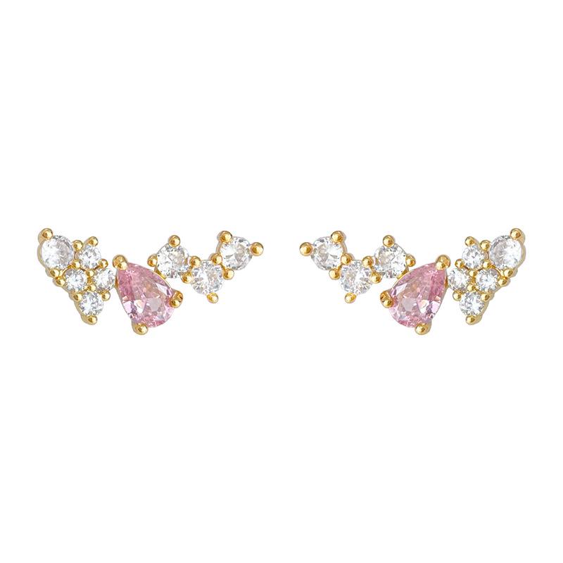 18K Gold Plated Teardrop Pink Zircon Stud Earrings - Elegant & Luxurious Women's Jewelry