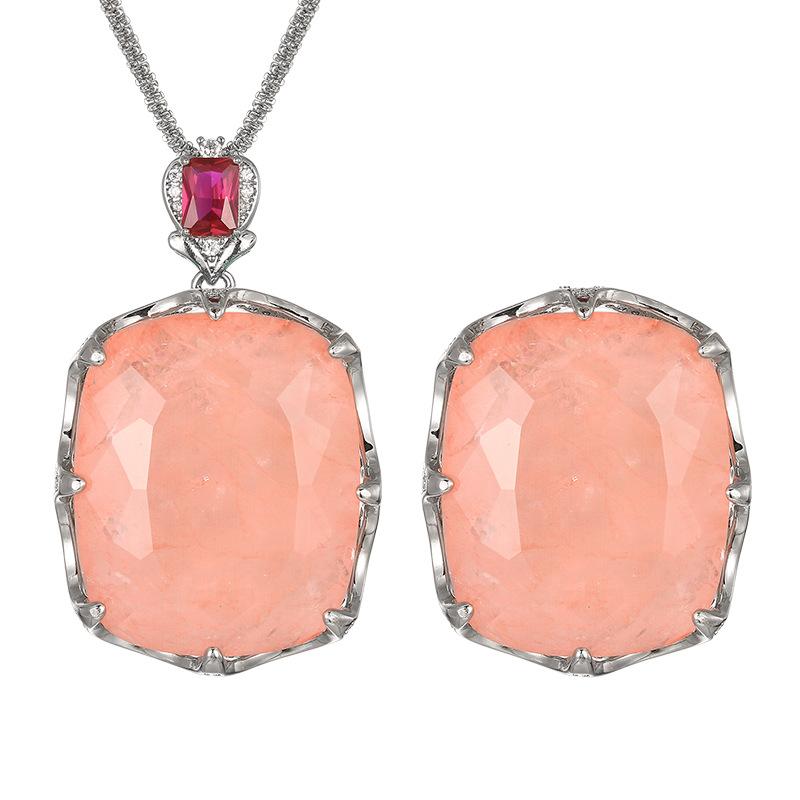 Schmuckset Halskette Ring Morgan Rosa Kostbar Fett Rechteckig Modisch Leichter Luxus Bankett Damen Accessoires