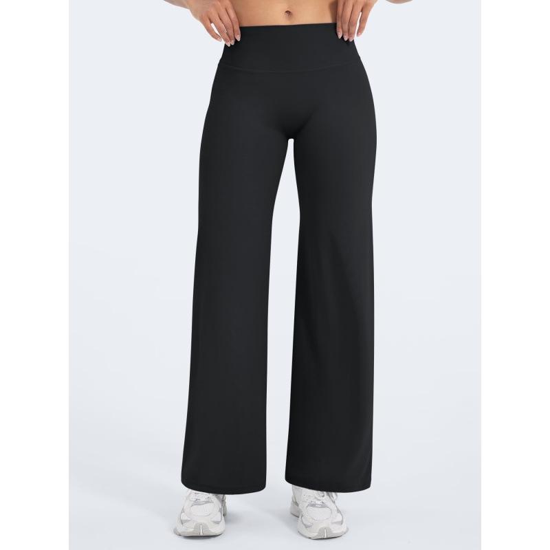 Pantaloni da Yoga a Gamba Larga Snellenti in Nylon Taglie Forti con Vita Incrociata e Sollevamento Glutei