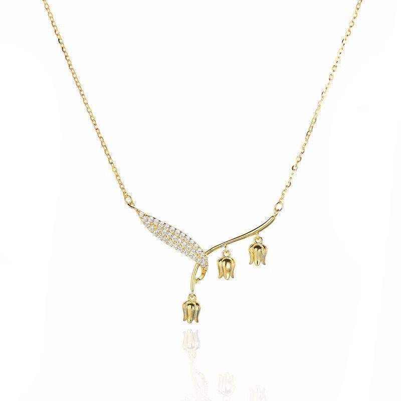 

Lily Of The Valley Leaf Necklace Female Full Diamond Lamp Luxury Niche Design High Sense Fashion Flower Pendant Collarbone Chain Jewelry
