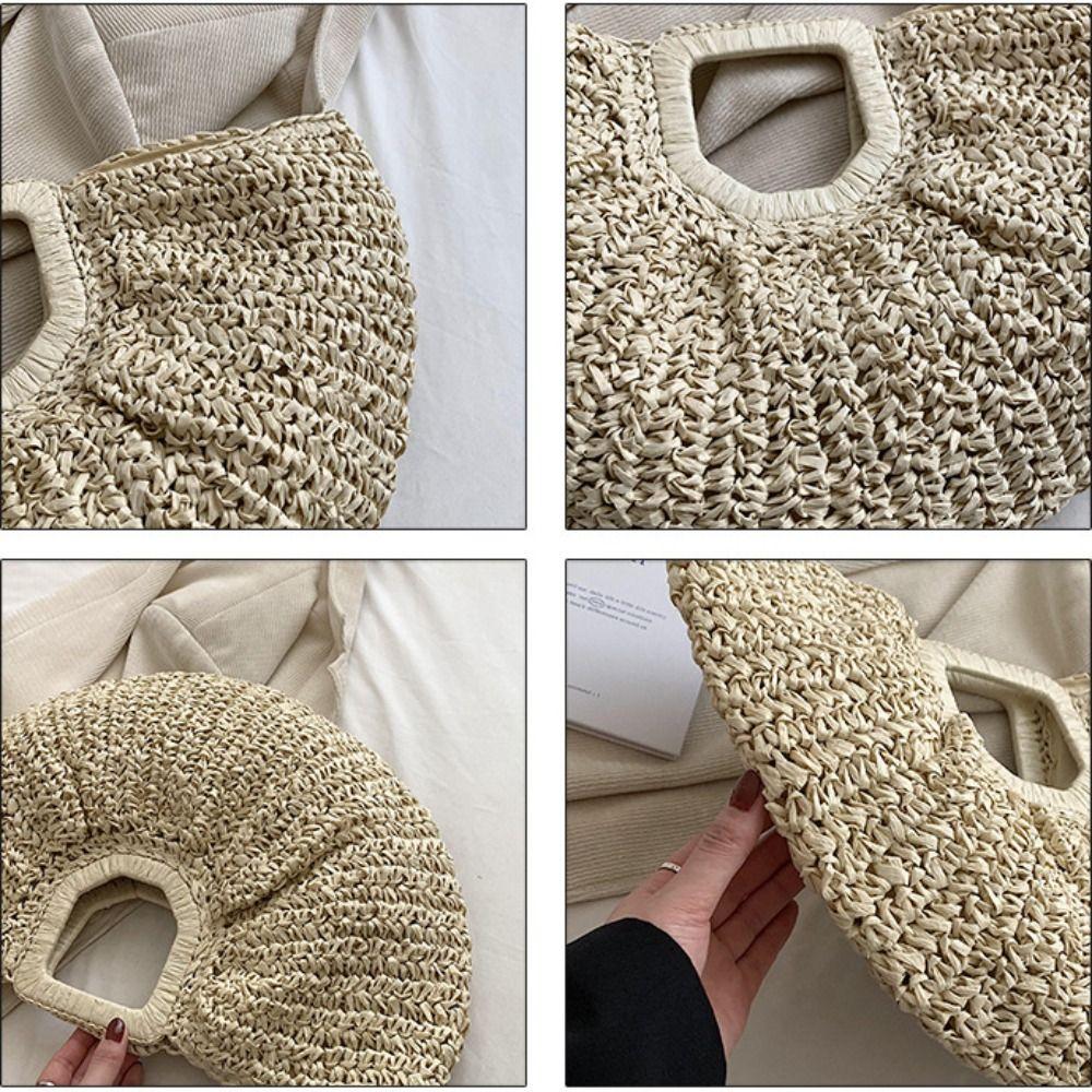 Handmade Weave Tote Bag Large Capacity Summer Beach Handbag Casual Grass Woven Bag Girls