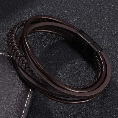 Vintage Men Jewelry Brown Multilayer Leather Bracelets & Bangles Black Buckle Fashion Women Jewelry Gift