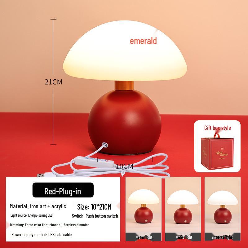 Red Mushroom Desk Lamp - Perfect for Bedroom, Bedside, or Wedding Decor, Adds a Festive Atmosphere.