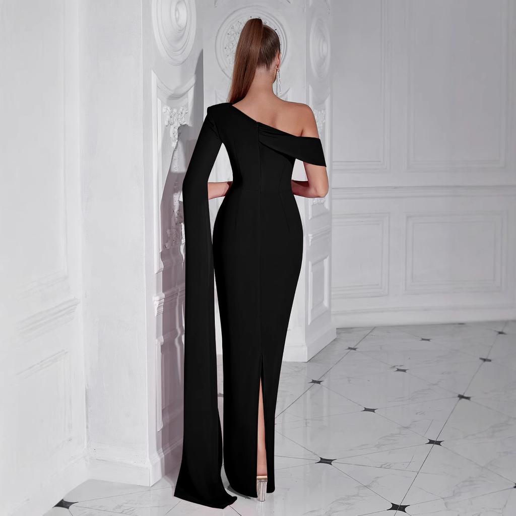 New European and American fashion, elegant and sexy dresses, slanted shoulder single-sleeved pendants, celebrity cocktail evening dresses