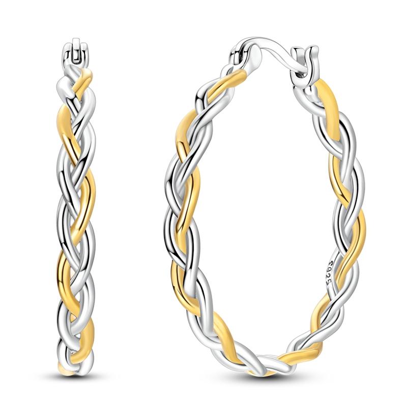 925 Sterling Silver Two-Tone Braided Hoop Earrings Gold & Silver Color Twisted Large Circle Earrings Jewelry Gift for Women