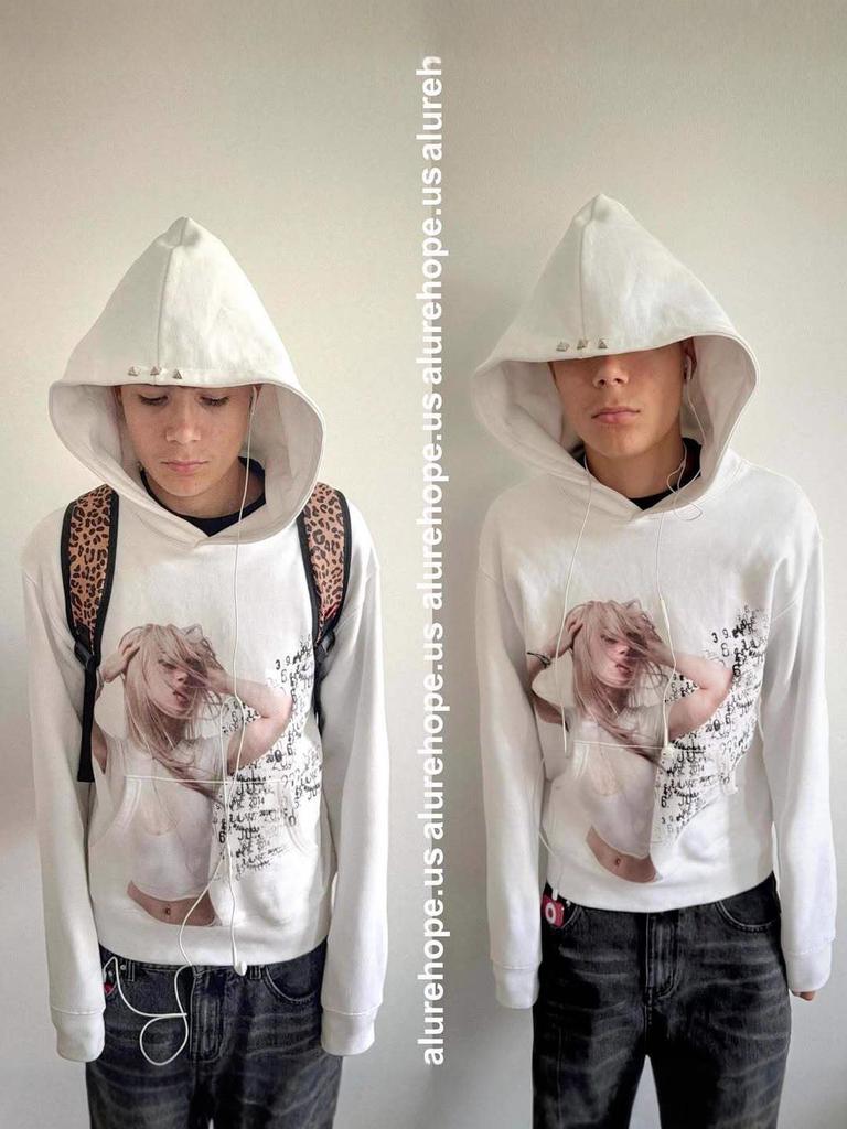 Y2K Retro Portrait Print Langarm-Hoodie für Damen - Herbst/Winter Streetwear, Europäischer & Amerikanischer Ins-Stil