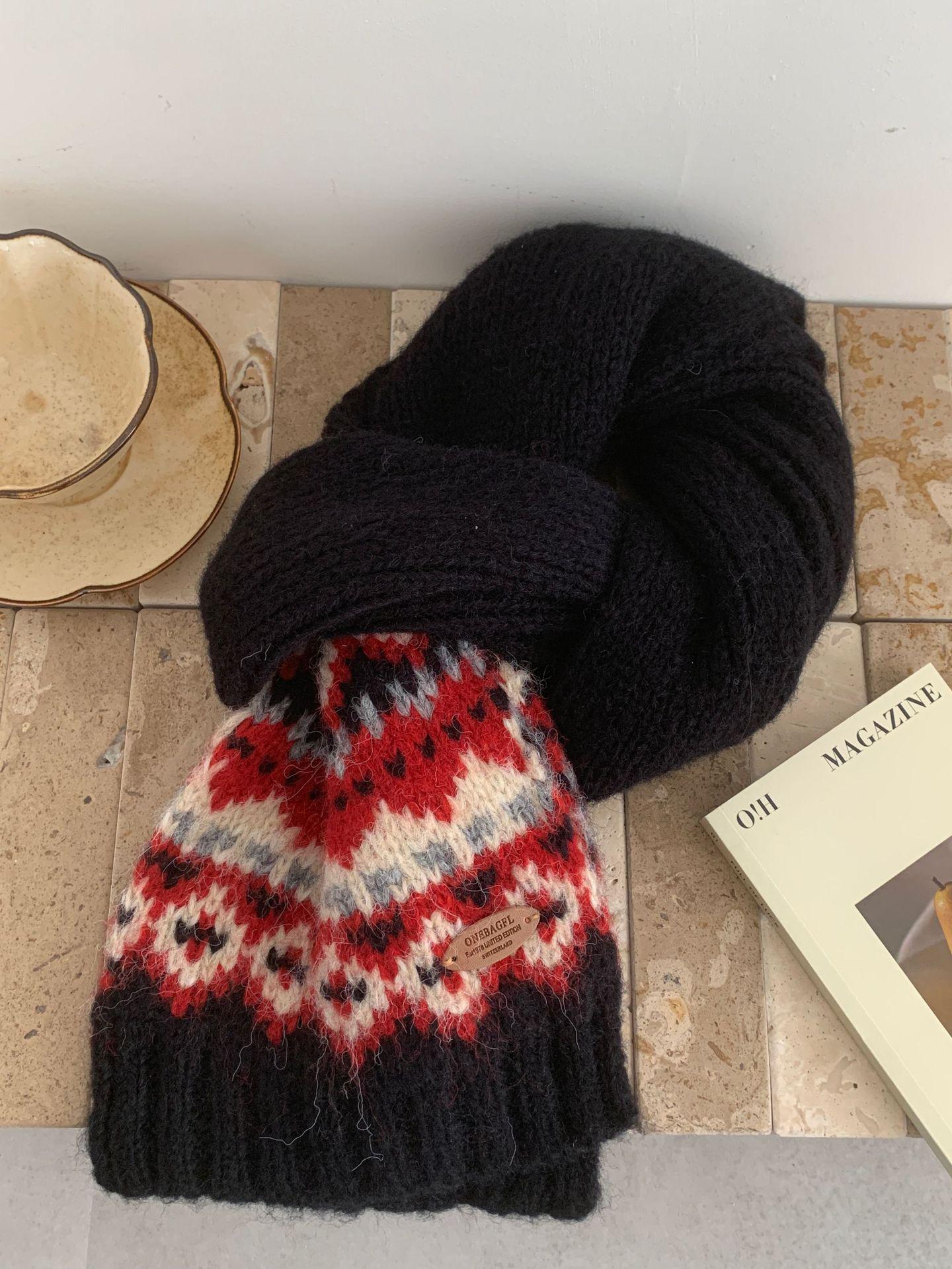 

Корейский рождественский шарф из смесовой шерсти в стиле Fair Isle - Теплая зимняя вязка для женщин и пар