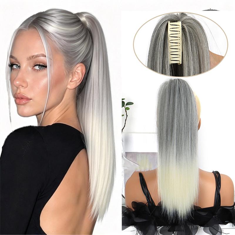 16" Short Straight Claw Clip in Ponytail Extension Synthetic Hairpieces for Women Daily Party