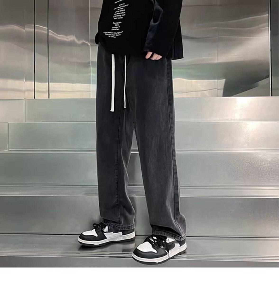 

Весенние и летние мужские свободные прямые джинсы L чёрный